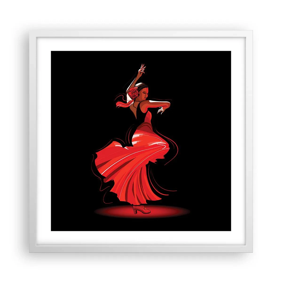 Plakat w białej ramie - Ognisty duch flamenco - 50x50 cm