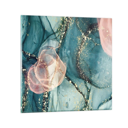 Obraz na szkle - Jedwabny błękit, tiulowy róż - 30x30 cm