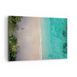 Obraz na płótnie - Tropikalna plaża z turkusową wodą z lotu ptaka - 100x70cm - Rajska plaża - Nowoczesna dekoracja ścienna do salonu, kuchni i sypialni ARTTOR