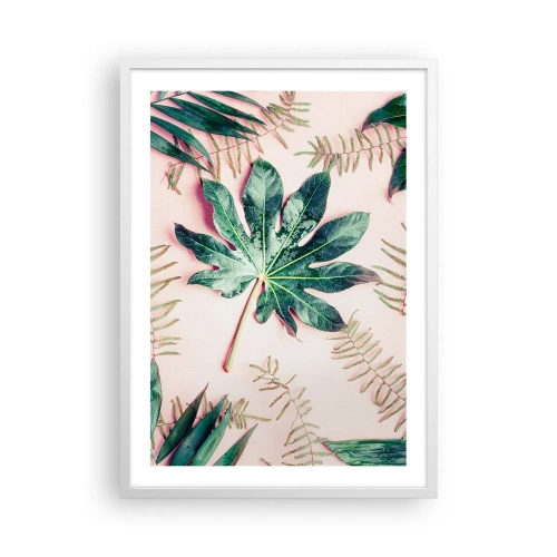 Plakat w białej ramie - Studium zieleni na różowym tle - 50x70 cm