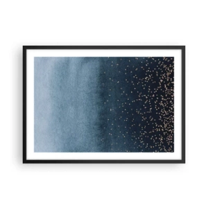 Plakat w czarnej ramie - Niebieskie gradienty z drobnymi złotymi akcentami - 70x50cm - Kompozycja – niebieskie fazy - Nowoczesna dekoracja ścienna do salonu i sypialni ARTTOR