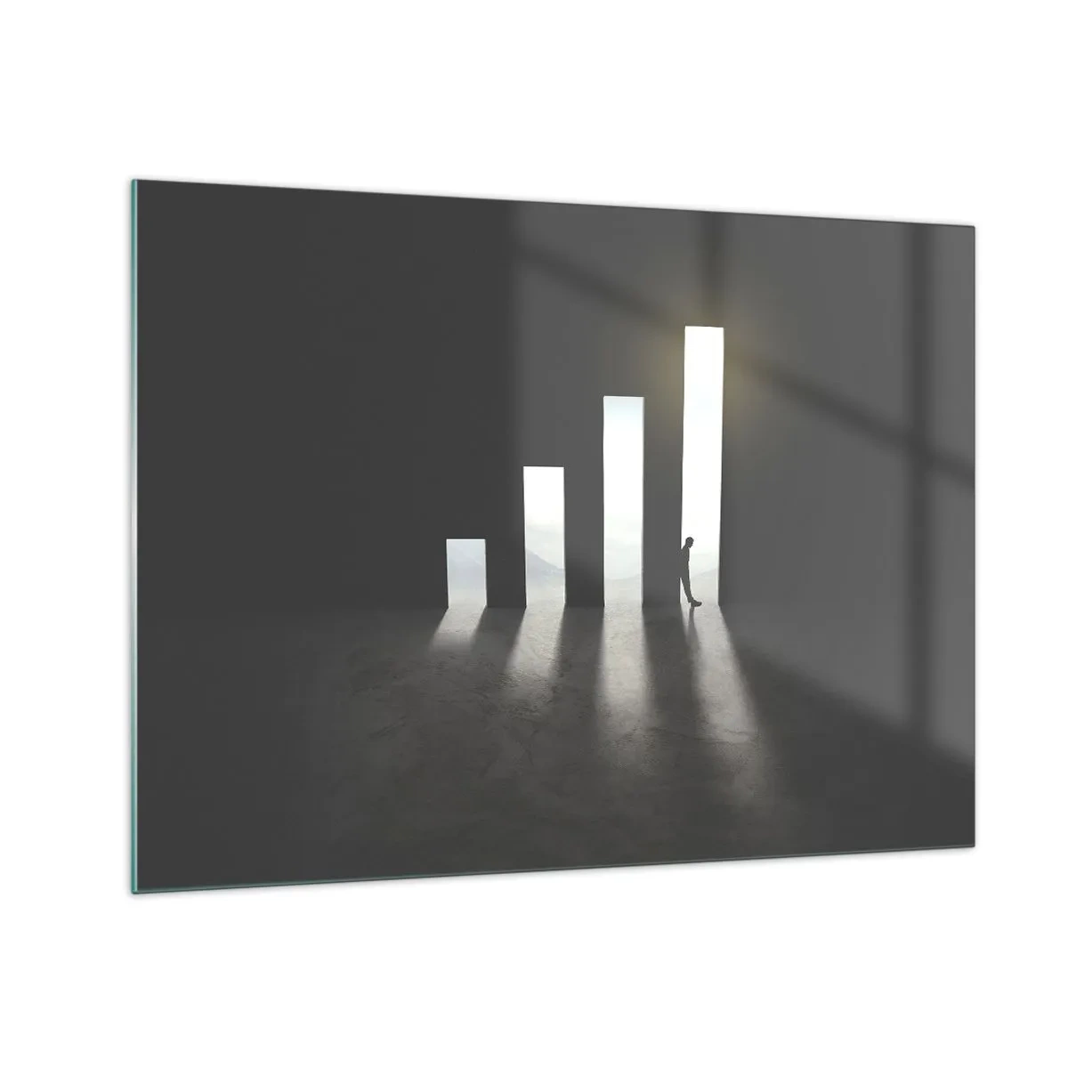 Obraz na szkle - Człowiek w świetle wzrostu symbolizującego rozwój - 70x50cm - Sukces – impresja - Nowoczesna dekoracja ścienna do salonu i sypialni ARTTOR