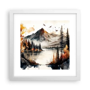 Plakat w białej ramie - Złota jesień w górach - 30x30 cm