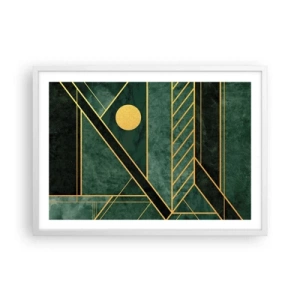 Plakat w białej ramie - Dynamika złota i lazuru - 70x50 cm