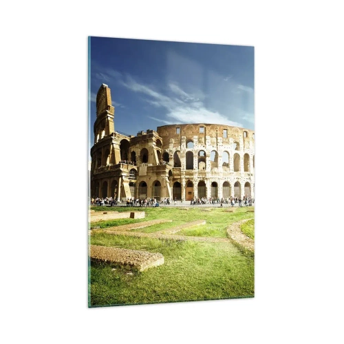 Obraz na szkle - Koloseum w Rzymie w otoczeniu zieleni i błękitnego nieba - 80x120cm - Jeszcze słychać szczęk broni - Nowoczesna dekoracja ścienna do salonu i sypialni ARTTOR