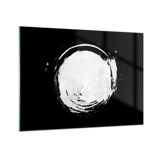 Obraz na szkle - Biały abstrakcyjny okrąg na czarnym tle - 70x50cm - Dobre wyjście - Nowoczesna dekoracja ścienna do salonu i sypialni ARTTOR