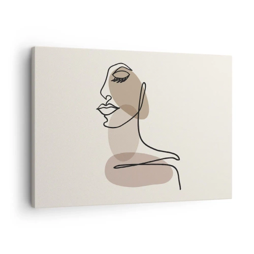 Obraz na płótnie - Kobiecy profil w minimalistycznym stylu line art - 70x50cm - Pewna linia piękna - Nowoczesna dekoracja ścienna do salonu i sypialni ARTTOR