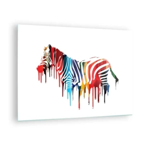 Obraz na szkle - Kolorowa zebra w abstrakcyjnej formie z efektem kapiącej farby - 70x50cm - Nie tylko czarno-biały - Nowoczesna dekoracja ścienna do salonu i sypialni ARTTOR