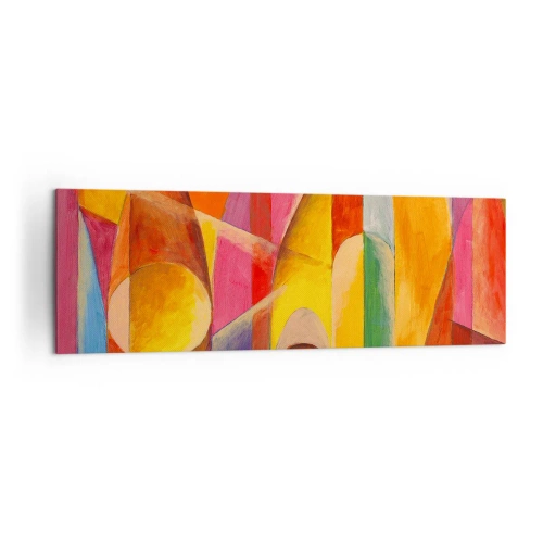 Obraz na płótnie - Abstrakcyjna kompozycja pełna kolorowych form geometrycznych - 160x50cm - Katedra słońca - Nowoczesna dekoracja ścienna do salonu i sypialni ARTTOR