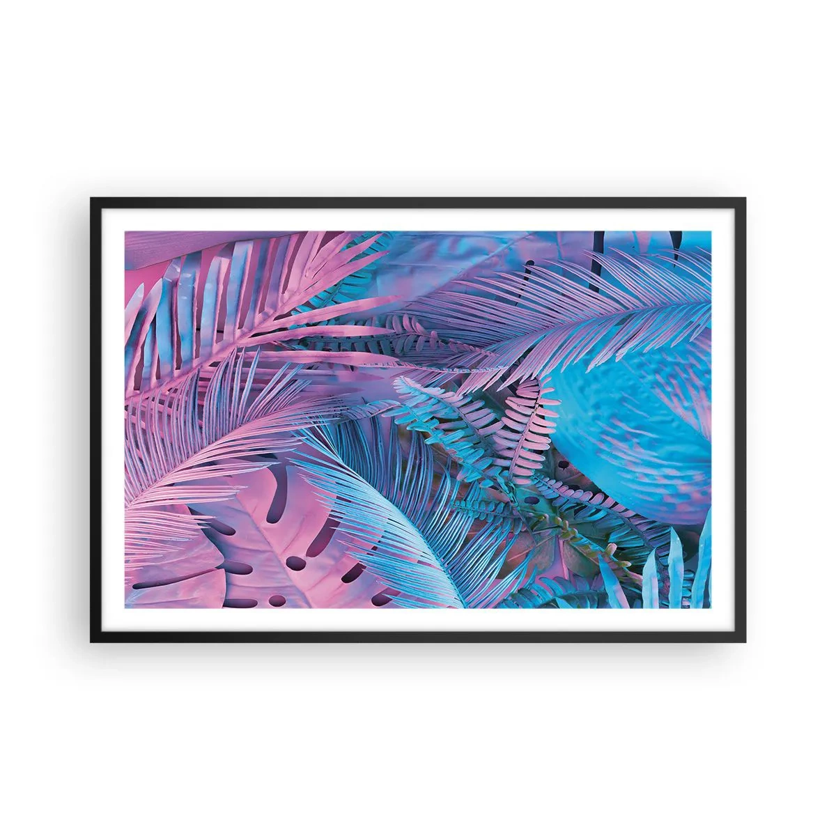Plakat w czarnej ramie - Tropiki w różu i błękicie - 91x61 cm