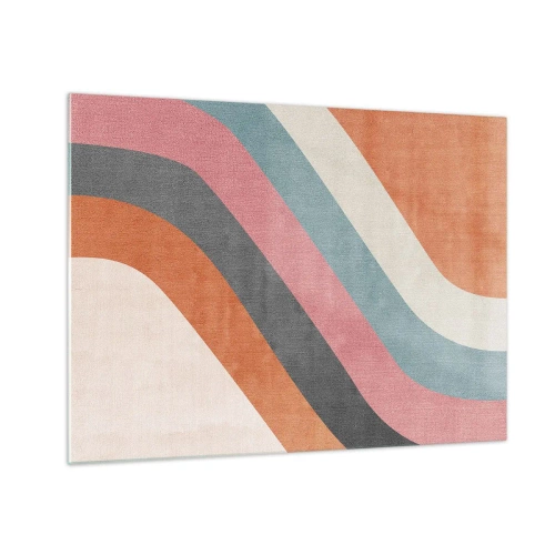 Obraz na szkle - Kolorowe pasy w układzie diagonalnym na jasnym tle - 70x50cm - Kompozycja diagonalna – ruch - Nowoczesna dekoracja ścienna do salonu i sypialni ARTTOR