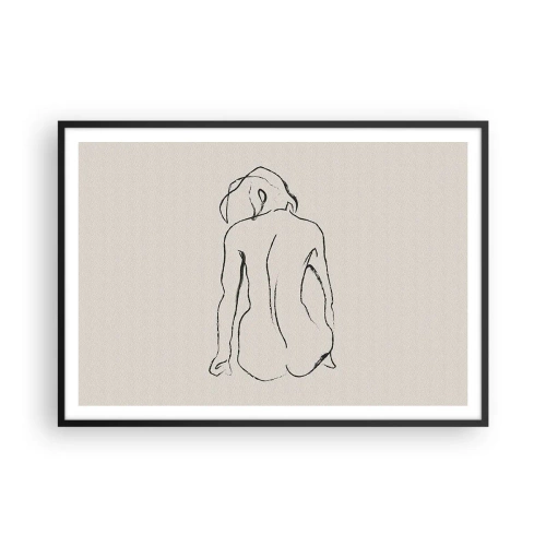 Plakat w czarnej ramie - Subtelny szkic dziewczęcej sylwetki z widokiem z tyłu - 100x70cm - Akt dziewczęcy - Nowoczesna dekoracja ścienna do salonu i sypialni ARTTOR