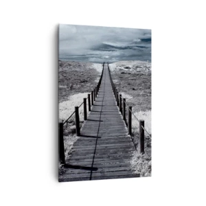 Obraz na płótnie - Drewniany pomost prowadzący przez wydmy w monochromatycznej tonacji - 80x120cm - Na sam brzeg - Nowoczesna dekoracja ścienna do salonu i sypialni ARTTOR