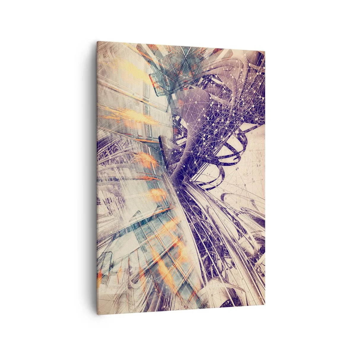 Obraz na płótnie - Dynamiczna abstrakcja w odcieniach beżu i fioletu - 70x100cm - W wielkim pędzie - Nowoczesna dekoracja ścienna do salonu i sypialni ARTTOR