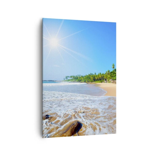 Obraz na płótnie - Tropikalna plaża z palmami i błękitnym niebem - 70x100cm - Egzotyczne miejsce dla ciebie - Nowoczesna dekoracja ścienna do salonu i sypialni ARTTOR