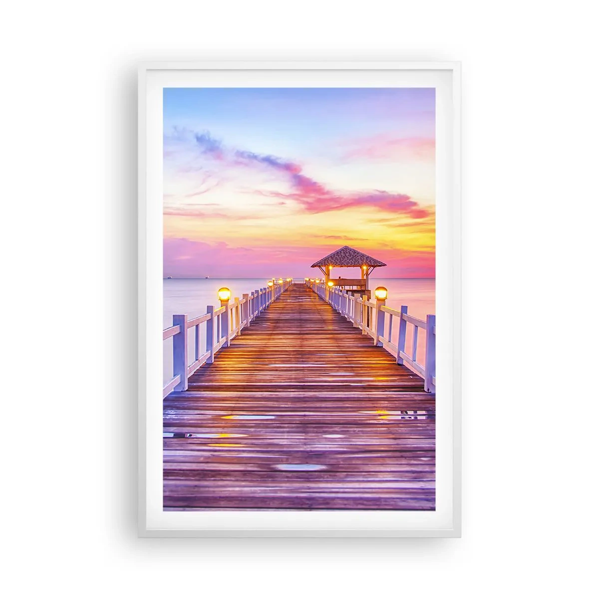 Plakat w białej ramie - Liliowo-złota cisza wieczoru - 61x91 cm