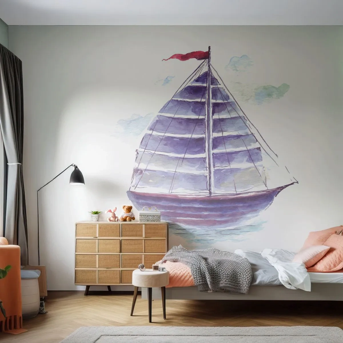 Fototapeta Samoprzylepna Deluxe Sticker - Pełnych żagli i spokojnej wody - Żaglówka, Nadmorski, Morze - 250x175 cm
