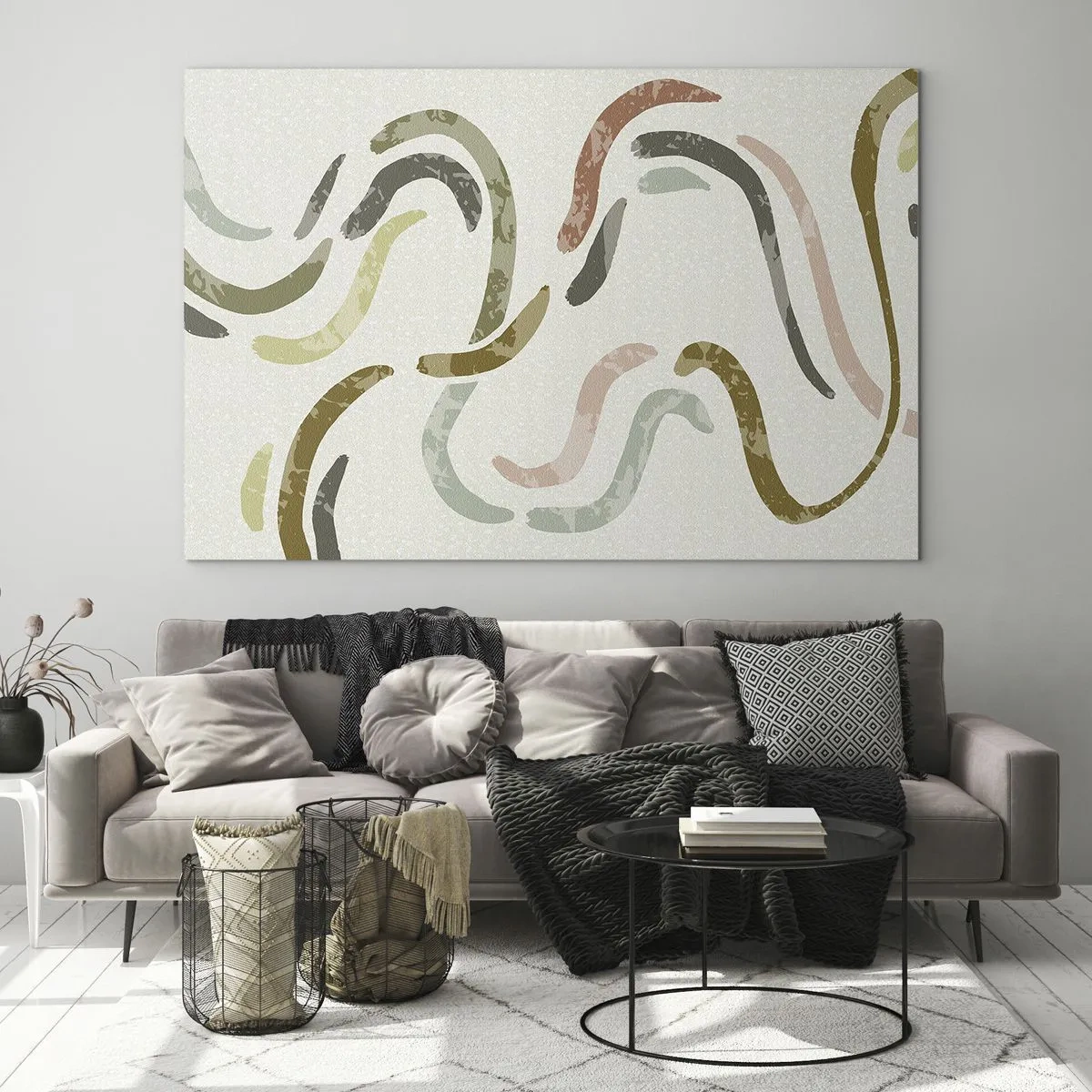 Obraz na szkle - Falujące kolorowe kształty na jasnym tle - 70x50cm - Radosny taniec abstrakcji - Nowoczesna dekoracja ścienna do salonu i sypialni ARTTOR