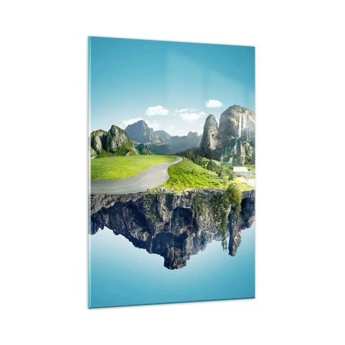 Obraz na szkle - Latająca wyspa z górami i wodospadami - 80x120cm - Fantastyczna wyspa - Nowoczesna dekoracja ścienna do salonu i sypialni ARTTOR