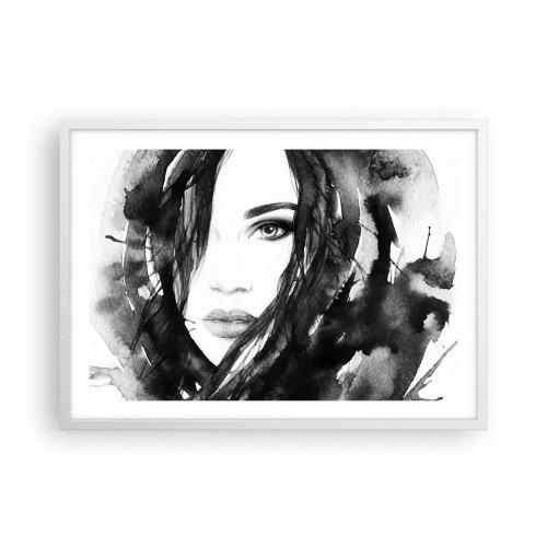 Plakat w białej ramie - Portret damy w czerni i bieli - 70x50 cm