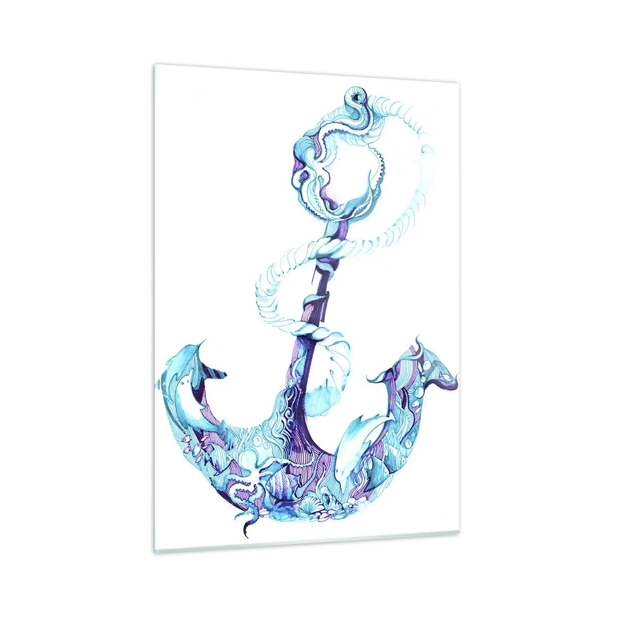 Obraz na szkle - Kotwica z motywami morskimi w artystycznym stylu - 50x70cm - Powiernica tajemnic morza - Nowoczesna dekoracja ścienna do salonu, kuchni i sypialni ARTTOR