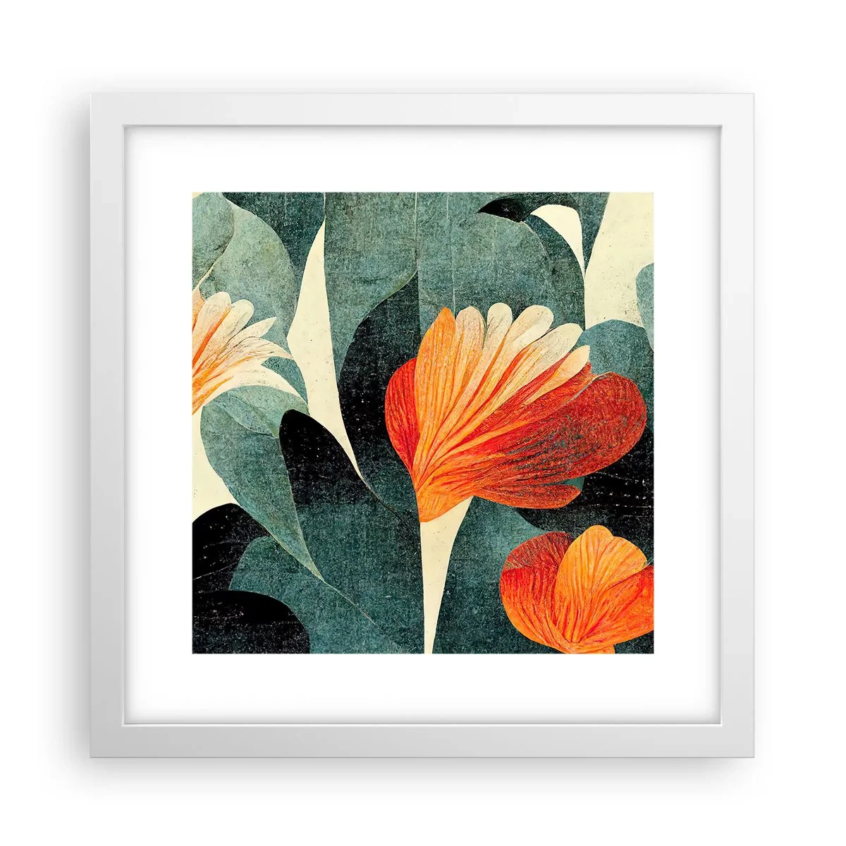 Plakat w białej ramie - Żar tropików i chłód zieleni - 30x30 cm