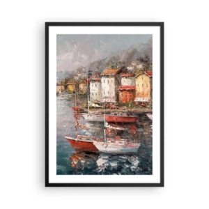 Plakat w czarnej ramie - Malowniczy port z żaglówkami w stylu impresjonistycznym - 50x70cm - Romantyczna przystań - Nowoczesna dekoracja ścienna do salonu i sypialni ARTTOR