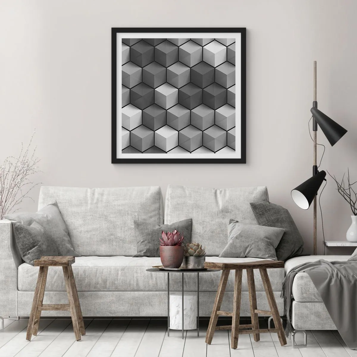 Plakat w czarnej ramie - Kubistyczna układanka - 60x60 cm