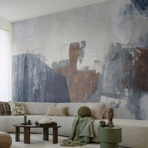 Fototapeta Standard Eco - Geometryczna abstrakcja w odcieniach niebieskiego i brązu - 100x70cm - Błękitno-brunatne kształty - Nowoczesna dekoracja ścienna do salonu i sypialni ARTTOR