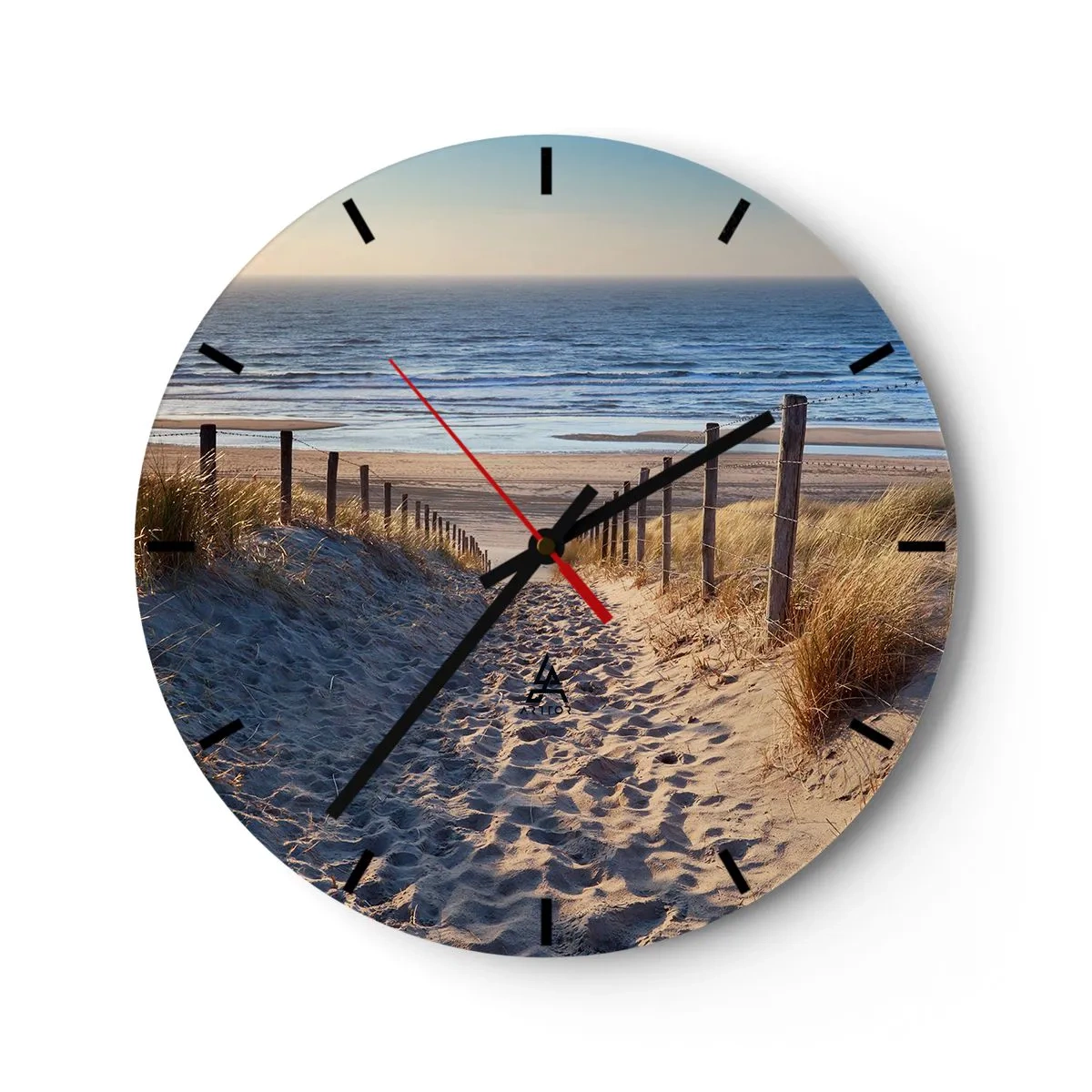 Zegar ścienny - Ścieżka przez wydmy prowadząca na plażę z widokiem na morze - 30x30cm - Morza szum, ptaków śpiew, dzika plaża pośród traw… - Nowoczesna dekoracja ścienna do salonu, kuchni i sypialni ARTTOR