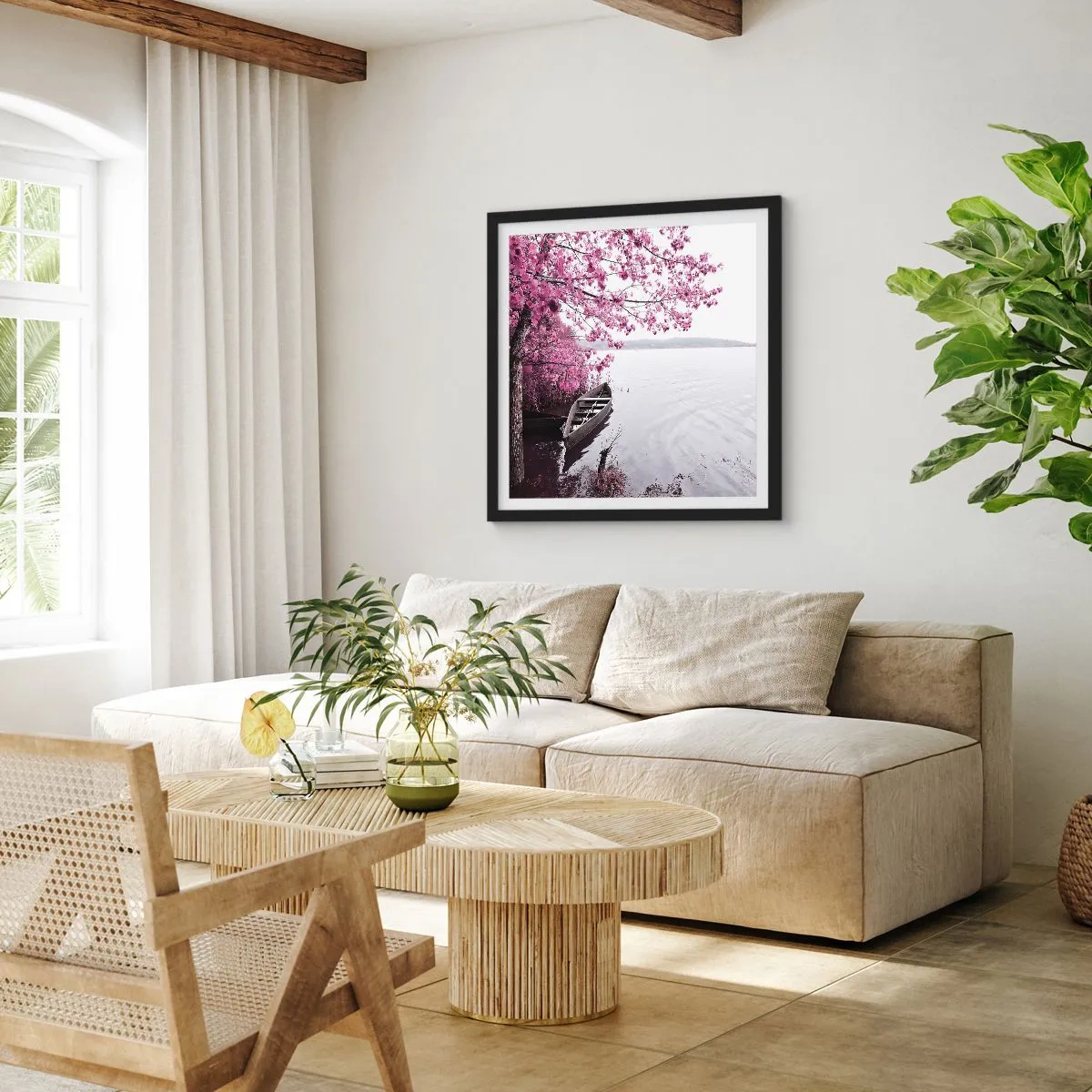 Plakat w czarnej ramie - W różowej ciszy - 60x60 cm