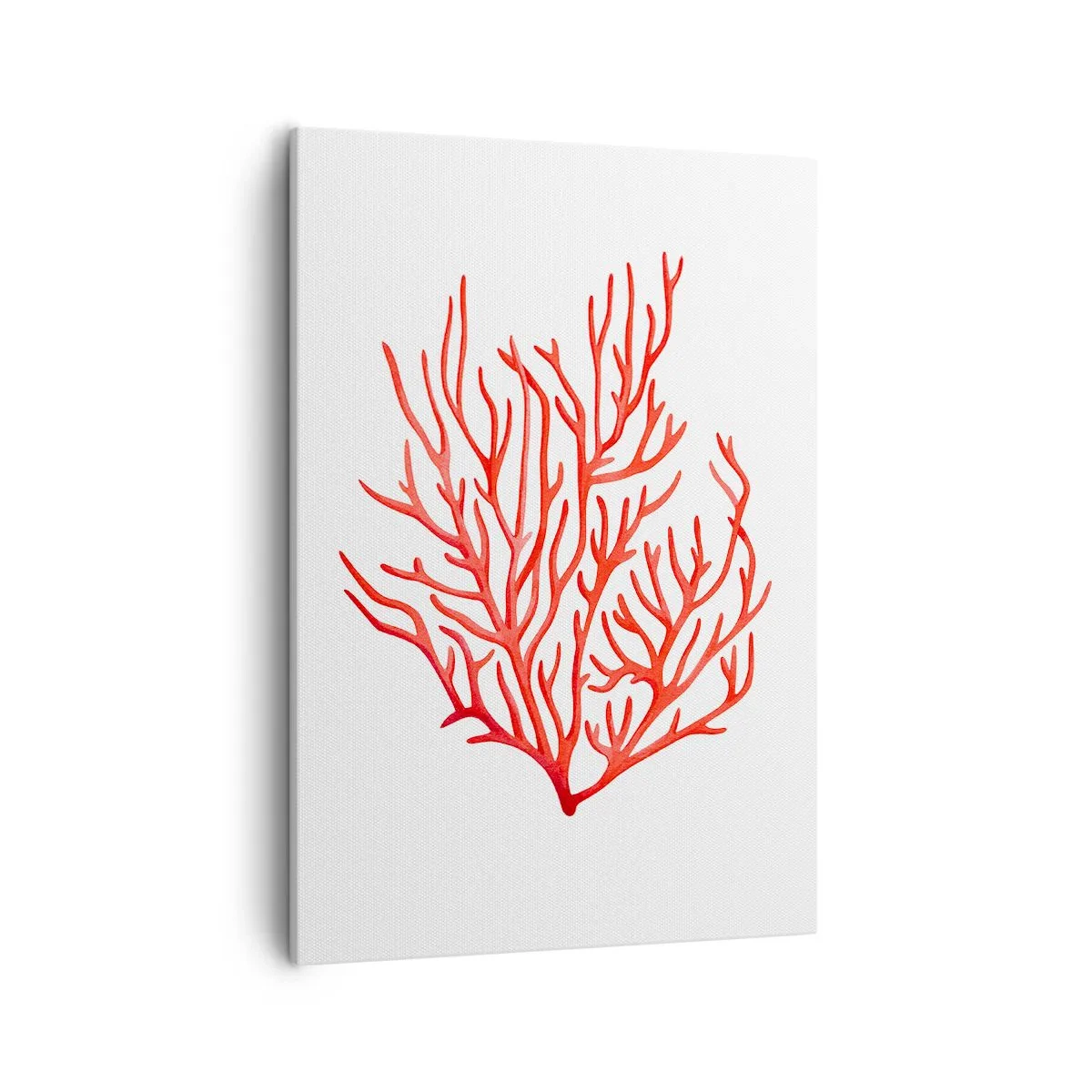 Obraz na płótnie - Minimalistyczna ilustracja czerwonego koralowca na białym tle - 50x70cm - Koralowy filigran - Nowoczesna dekoracja ścienna do salonu, kuchni i sypialni ARTTOR