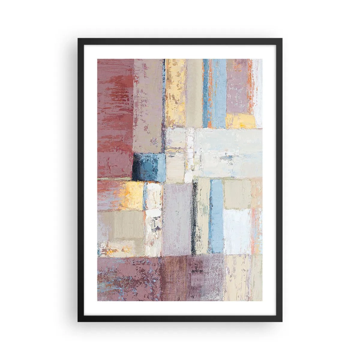 Plakat w czarnej ramie - Abstrakcyjna kompozycja geometryczna w pastelowych barwach - 50x70cm - Spokój geometrii - Nowoczesna dekoracja ścienna do salonu i sypialni ARTTOR