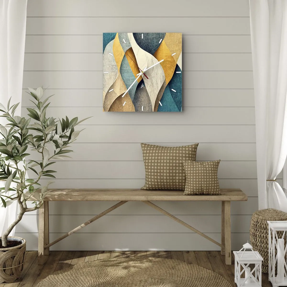 Zegar ścienny - Abstrakcyjne fale w odcieniach niebieskiego i złota - 30x30cm - Rytm i falowanie - Nowoczesna dekoracja ścienna do salonu i sypialni ARTTOR