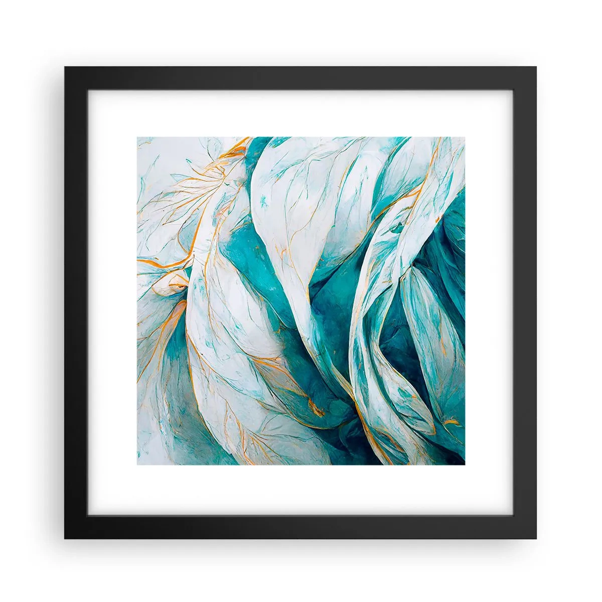 Plakat w czarnej ramie - Błękitna abstrakcja z motywem złota - 30x30 cm
