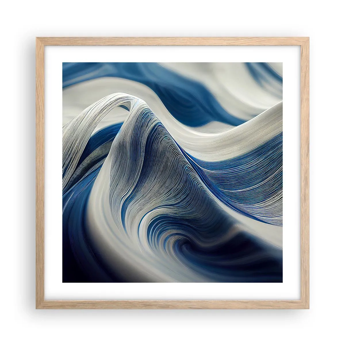 Plakat w ramie jasny dąb - Płynność błękitu i bieli - 50x50 cm