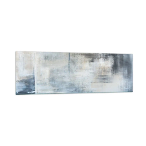 Obraz na szkle - Abstrakcyjna kompozycja w odcieniach błękitu i szarości - 160x50cm - Za zasłoną błękitu - Nowoczesna dekoracja ścienna do salonu i sypialni ARTTOR
