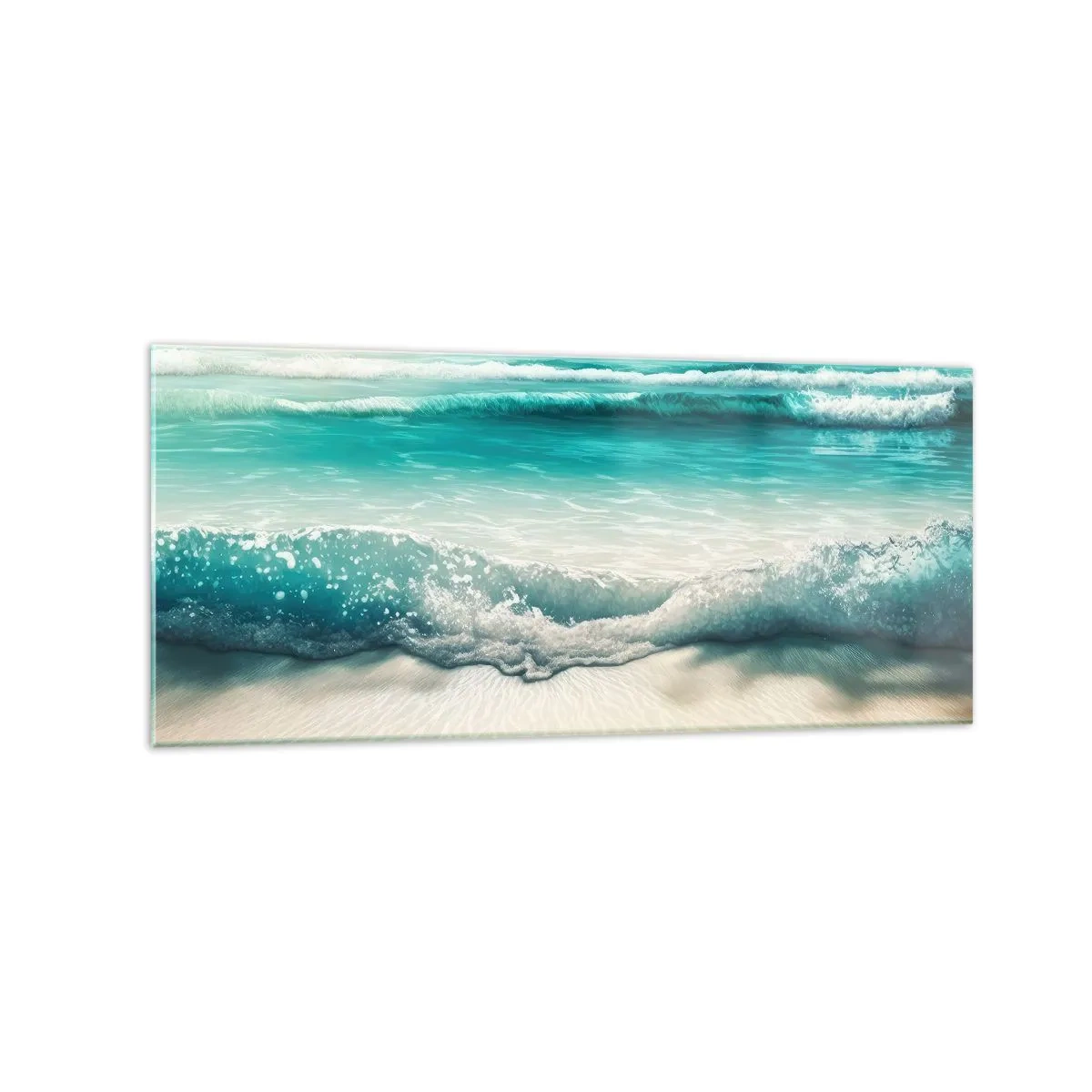 Obraz na szkle - Fale oceanu na jasnej piaszczystej plaży - 120x50cm - Spokój oceanu - Nowoczesna dekoracja ścienna do salonu i sypialni ARTTOR