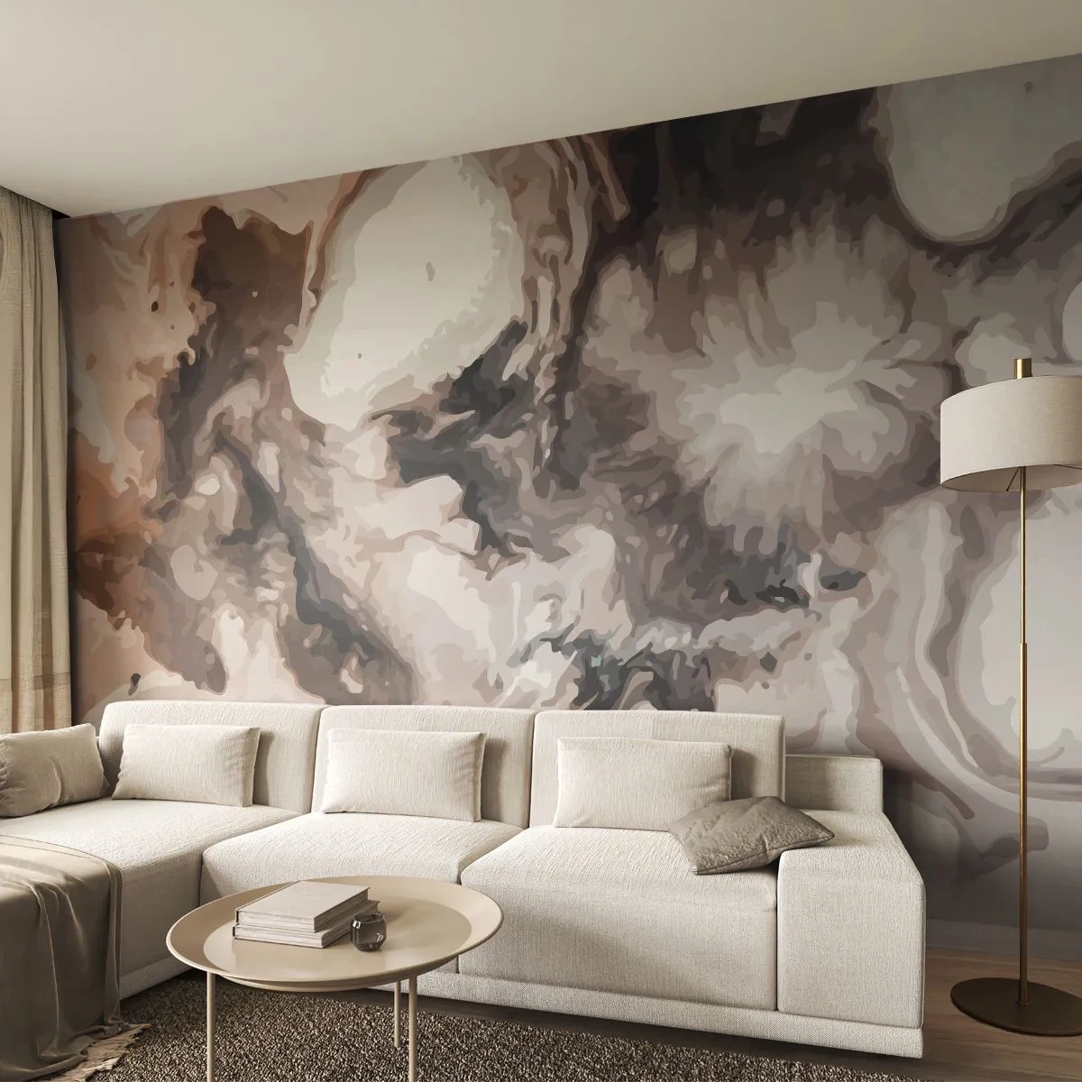 Fototapeta Premium Canvas - Abstrakcyjny wzór w odcieniach brązu i bieli - 100x70cm - Narodziny galaktyki - Nowoczesna dekoracja ścienna do salonu i sypialni ARTTOR