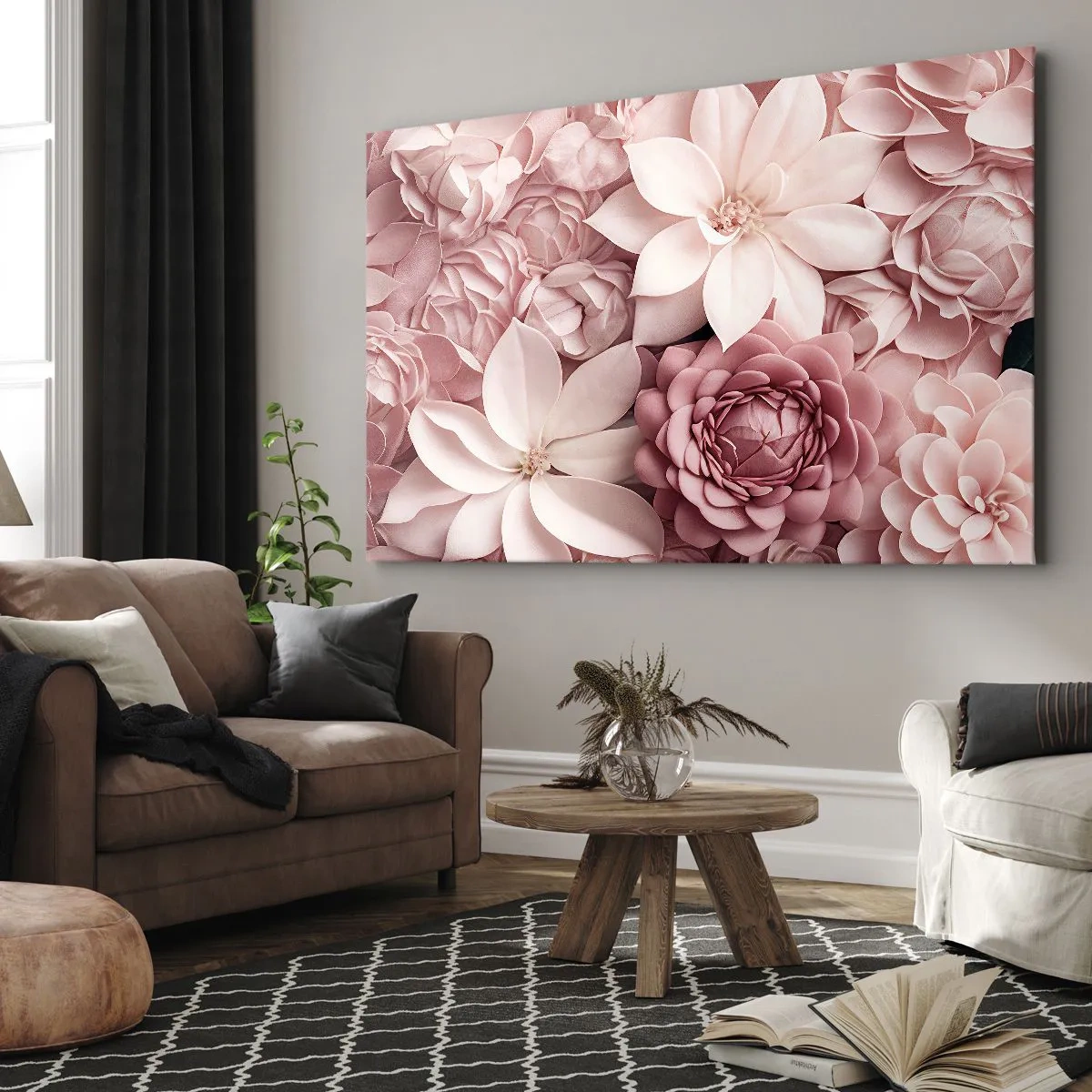 Obraz na płótnie - Kwiaty w odcieniach różu i bieli w artystycznym ujęciu - 70x50cm - W różowych płatkach - Nowoczesna dekoracja ścienna do salonu i sypialni ARTTOR