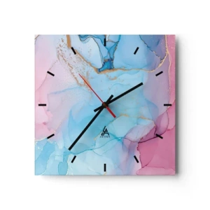 Zegar ścienny - Abstrakcyjne pastelowe wzory z akcentami złota - 30x30cm - Spotkanie i przenikanie - Nowoczesna dekoracja ścienna do salonu i sypialni ARTTOR