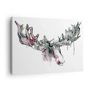 Obraz na płótnie - Artystyczna akwarela łosia z bogatymi porożami - 70x50cm - Korona króla lasu - Nowoczesna dekoracja ścienna do salonu i sypialni ARTTOR