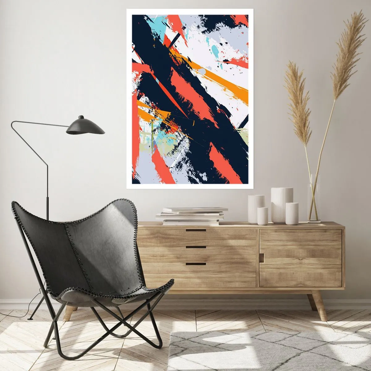 Plakat - Abstrakcyjna kompozycja z dynamicznymi pociągnięciami pędzla - 50x70cm - Kompozycja dynamiczna - Nowoczesna dekoracja ścienna do salonu, kuchni i sypialni ARTTOR