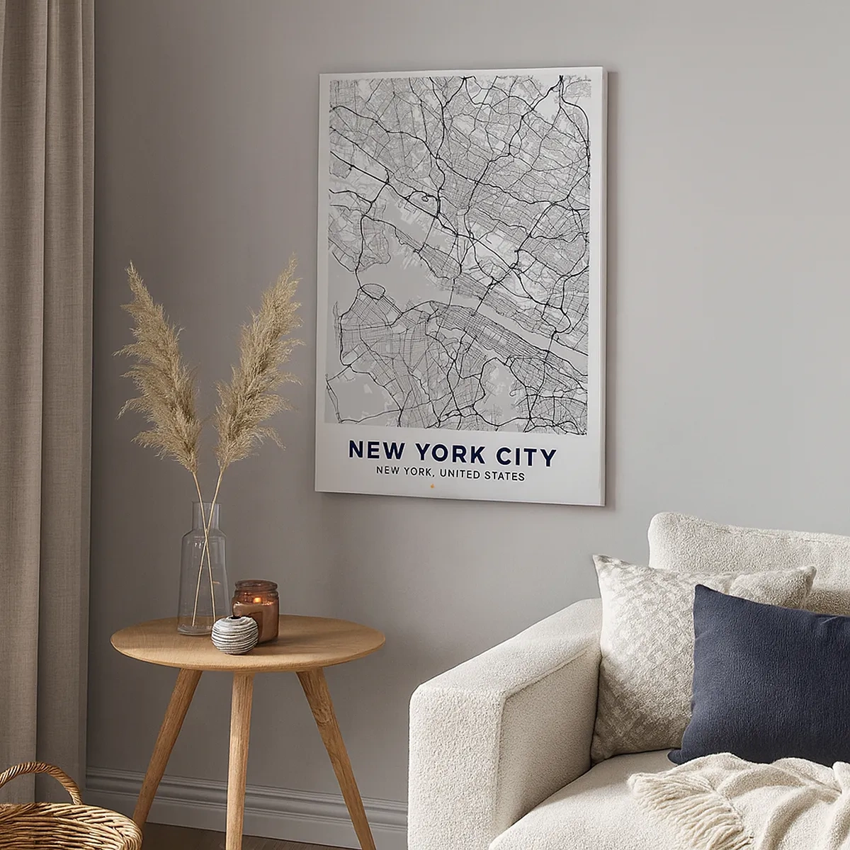 Obraz na płótnie - Mapa Nowego Jorku w monochromatycznej stylistyce - 50x70cm - Anatomia metropolii - Nowoczesna dekoracja ścienna do salonu, kuchni i sypialni ARTTOR