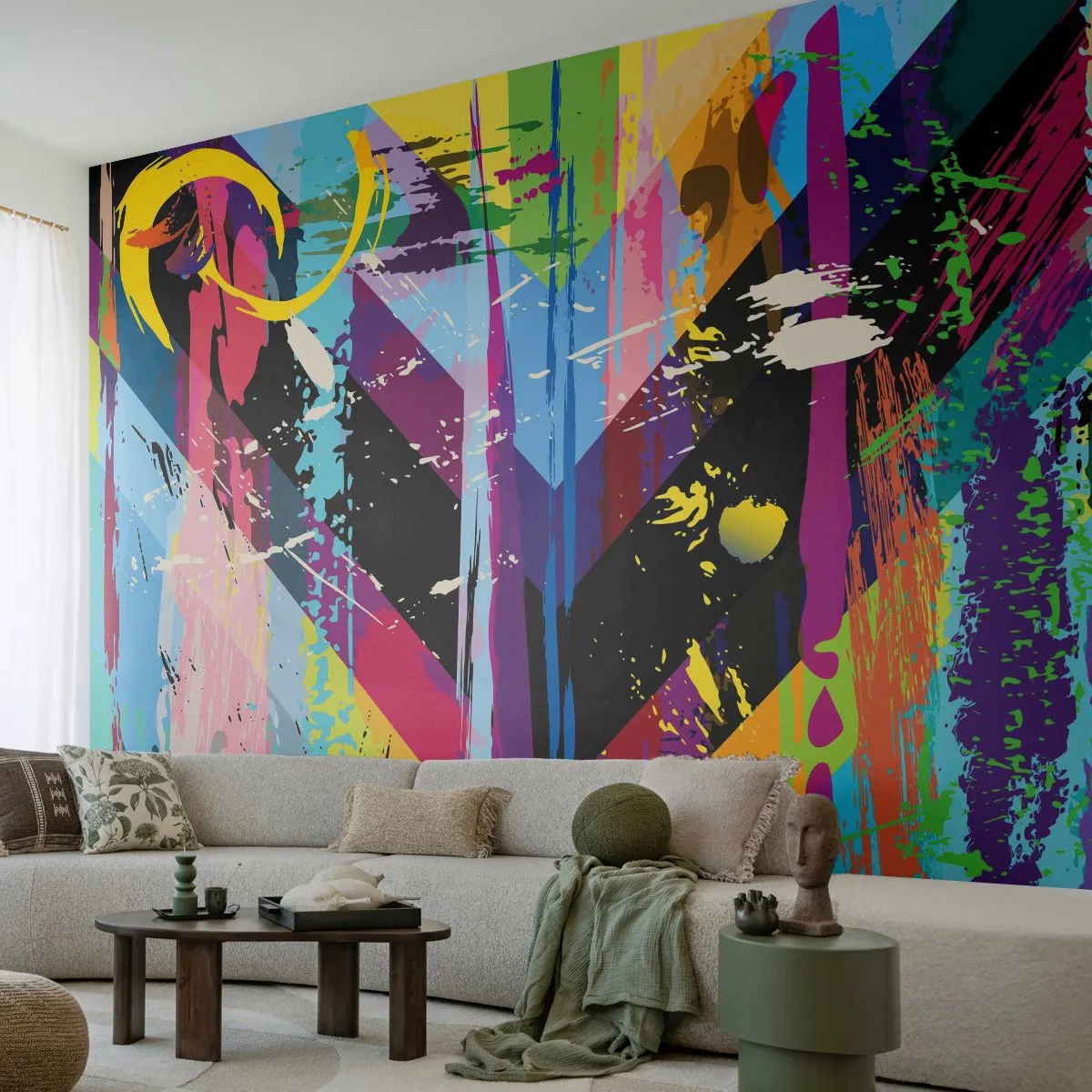 Fototapeta Premium Sand - Kolorowa abstrakcja z geometrycznym wzorem i efektami pędzla - 100x70cm - Z góry na dół - Nowoczesna dekoracja ścienna do salonu, kuchni i sypialni ARTTOR