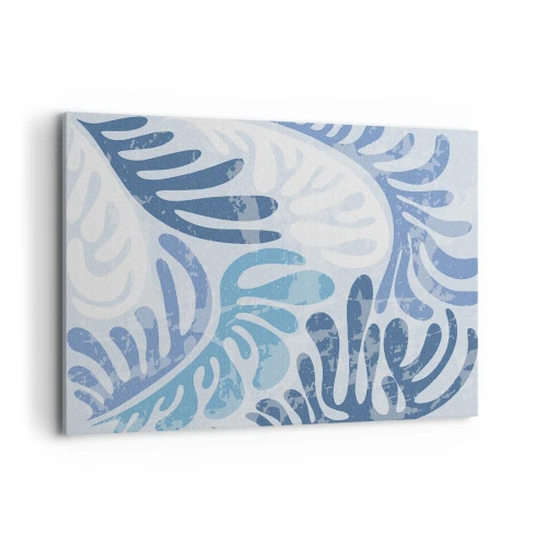Obraz na płótnie - Abstrakcyjne kształty w odcieniach błękitu na białym tle - 120x80cm - Błękitne paprocie - Nowoczesna dekoracja ścienna do salonu, kuchni i sypialni ARTTOR