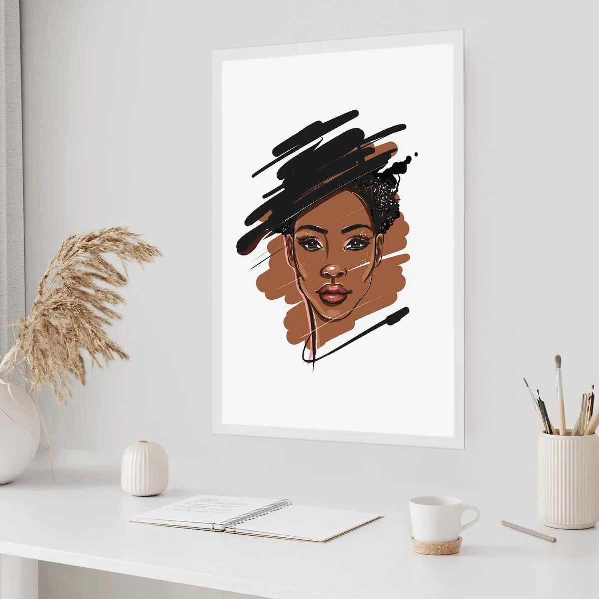 Plakat - Stylizowany portret kobiety w odcieniach brązu i czerni - 50x70cm - Słodka jak czekolada - Nowoczesna dekoracja ścienna do salonu, kuchni i sypialni ARTTOR