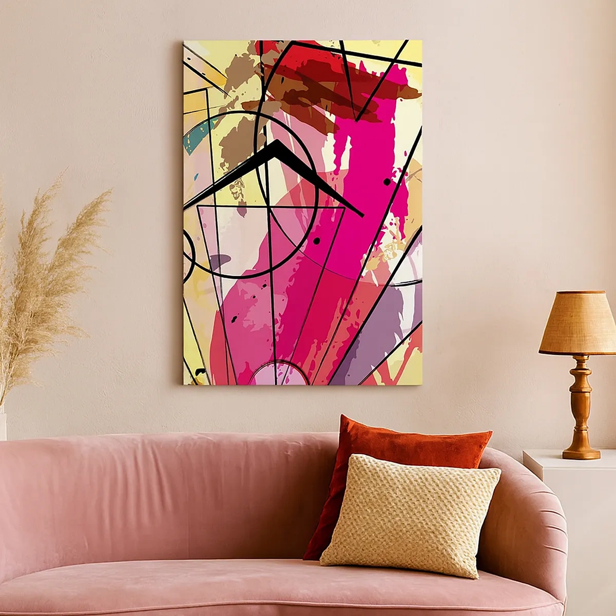 Obraz na płótnie - Abstrakcyjny wzór z geometrycznymi kształtami i żywymi kolorami - 50x70cm - Eksplozja - Nowoczesna dekoracja ścienna do salonu, kuchni i sypialni ARTTOR