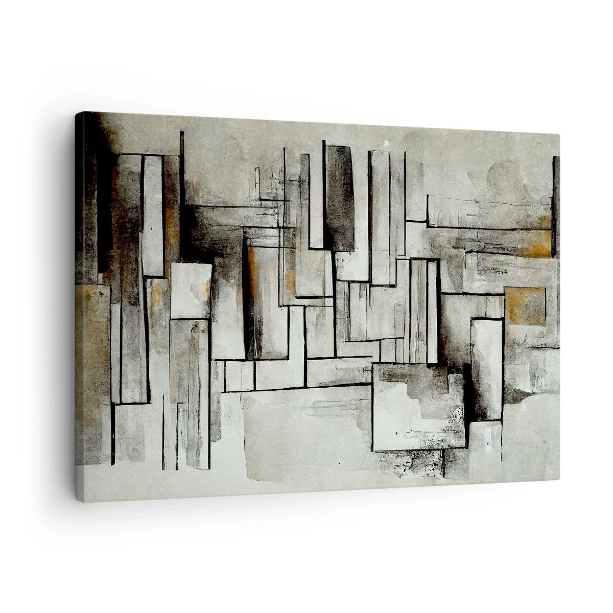 Obraz na płótnie - Abstrakcyjne prostokąty w odcieniach szarości i czerni - 70x50cm - Siła prostoty - Nowoczesna dekoracja ścienna do salonu i sypialni ARTTOR