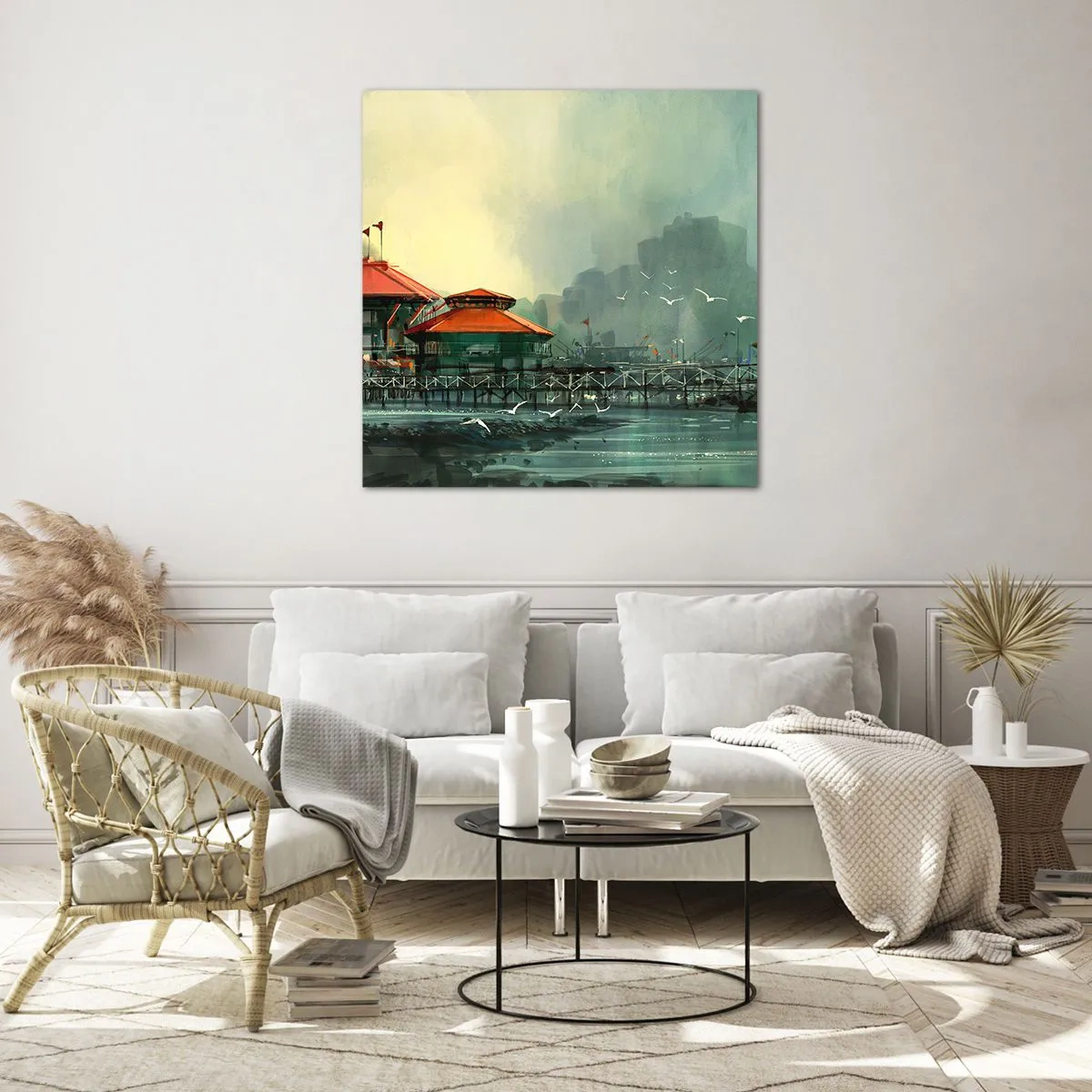 Obraz na szkle - Słotny dzień w porcie - 60x60 cm